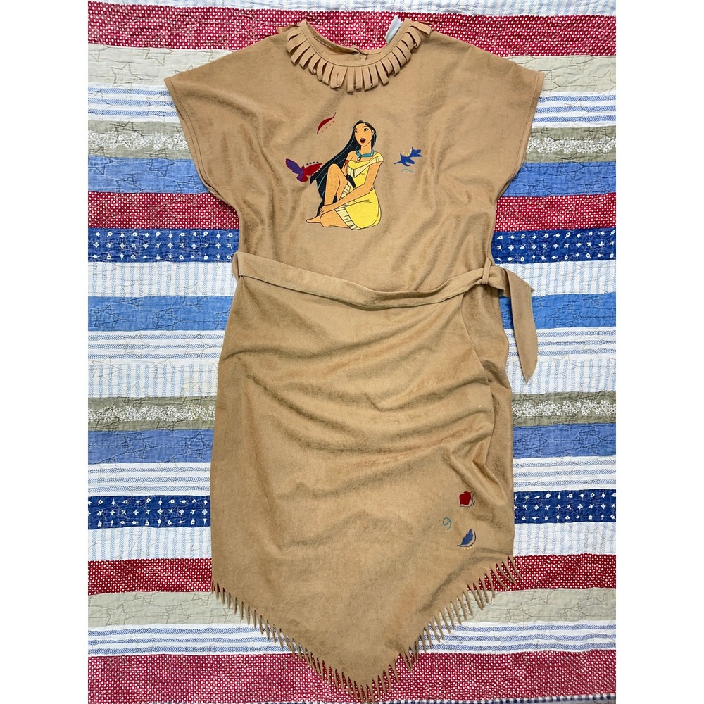VTG The Disney Store Pocahontas Costume Dress Faux Suede Fringe / Girl's 12/14